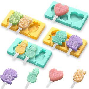 Kids Cartoon Popsicle Molds - 4 Pack, 10-Cavity Food-Grade Silicone Ice Pop Crea